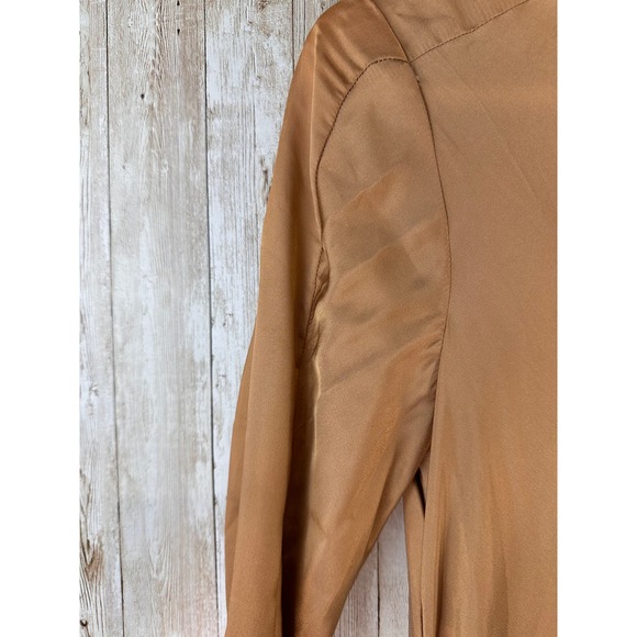 Vintage Carven Dress 40 Camel Faux Draped Two Textured Flare Skirt Keyhole Y2K - Picture 3 of 9